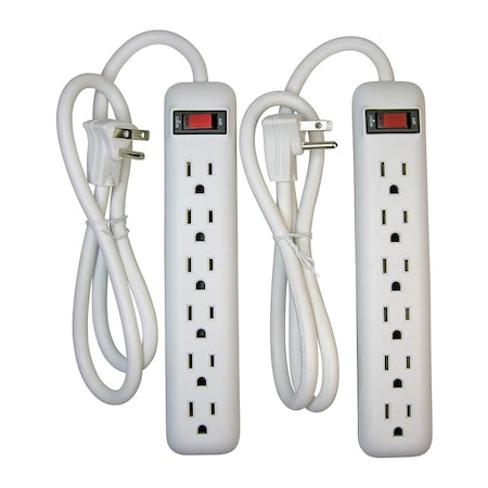 Prime Wire & Cable 6-Outlet White Power Strip, 3' Cord, Right Angle Plug PW-PB8100X2
